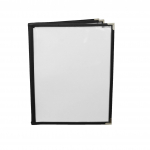 Menu Depot Universal 8½" × 11" Black Clear Stitched 3-Page Menu Cover with Silver Corners