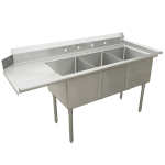 EFI Three-Compartment 24"×24" Pot Sink with Dishwasher Drainboard on Left